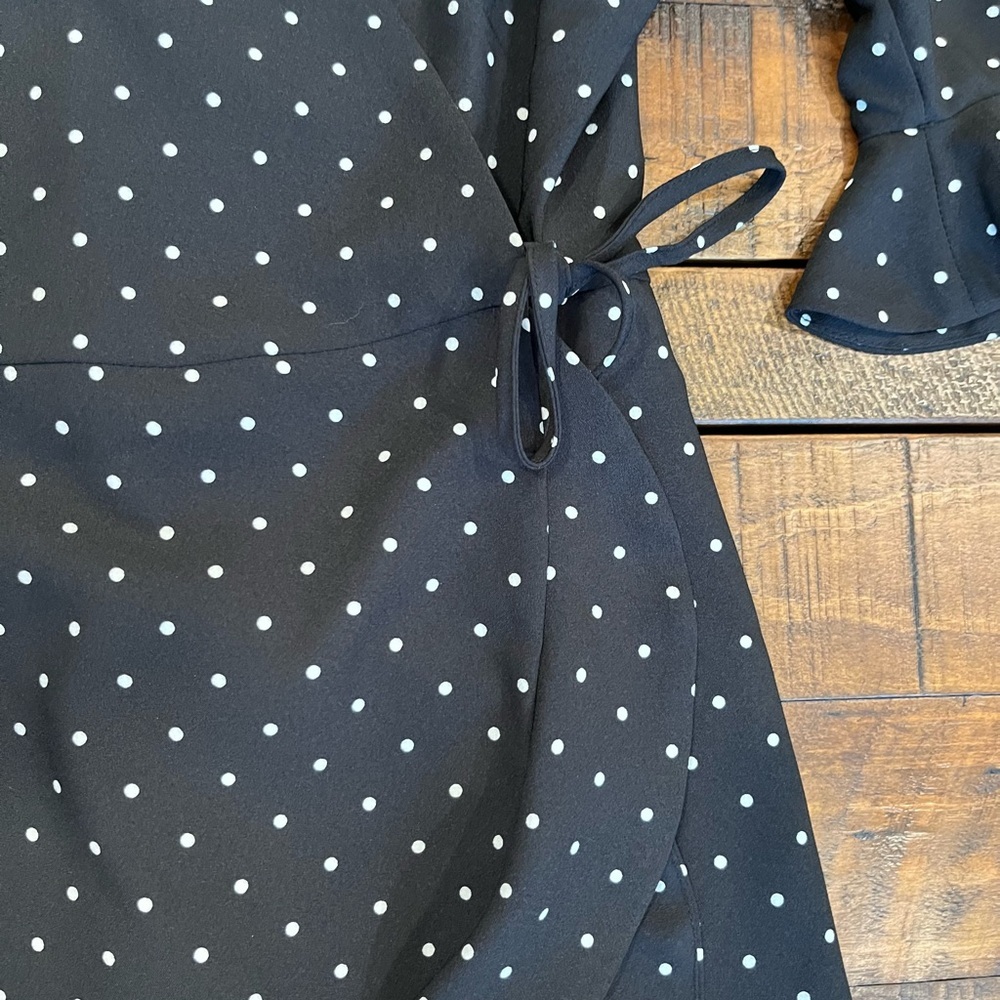 LOFT Black Wrap Romper with Ruffled 3/4 Sleeves - Picture 4 of 4